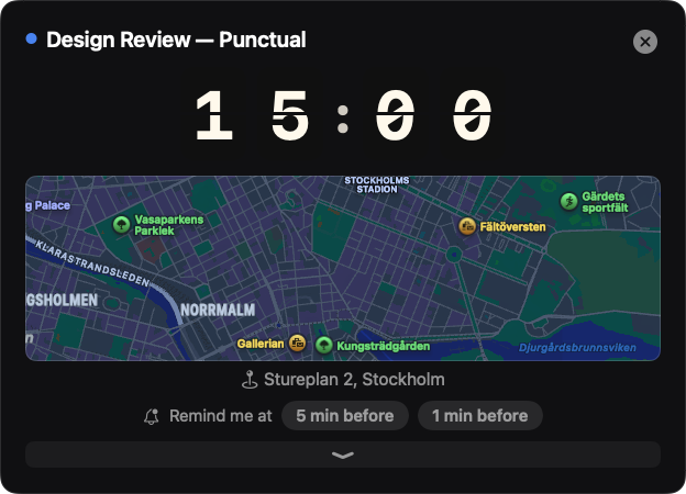Countdown box showing a map of the meeting location